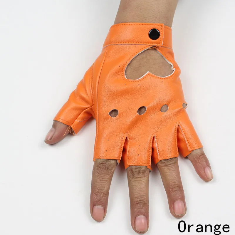 Longkeperer 1 пара Мода PU половина пальца вождения шоу Джаз женские перчатки без пальцев перчатки для женщин черные серьги SXJ80 - Цвет: Orange