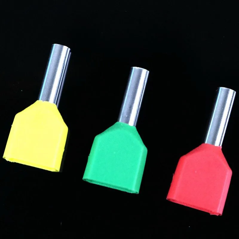

50PCS TE1508 double tube type pre insulated terminal cold pressed terminal two line connection wiring copper nose
