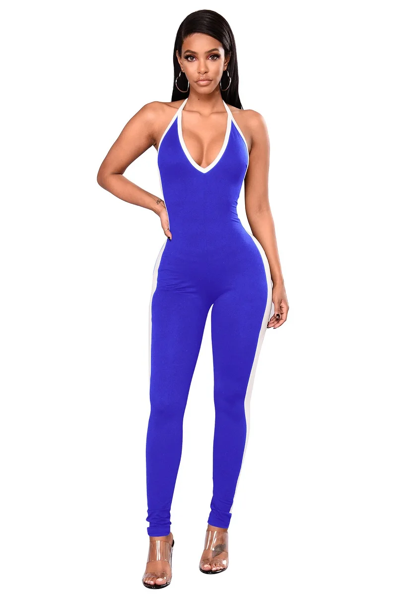 Высококачественные женские летние комбинезоны, повседневный обтягивающий комбинезон без рукавов, сексуальный комбинезон с открытыми плечами, розовая Женская одежда - Цвет: 2295 blue