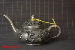 Античная Старый MingDynasty серебро Резьба чайника, сосны и олень, ручные ремесла, лучшая коллекция и украшения, бесплатная доставка