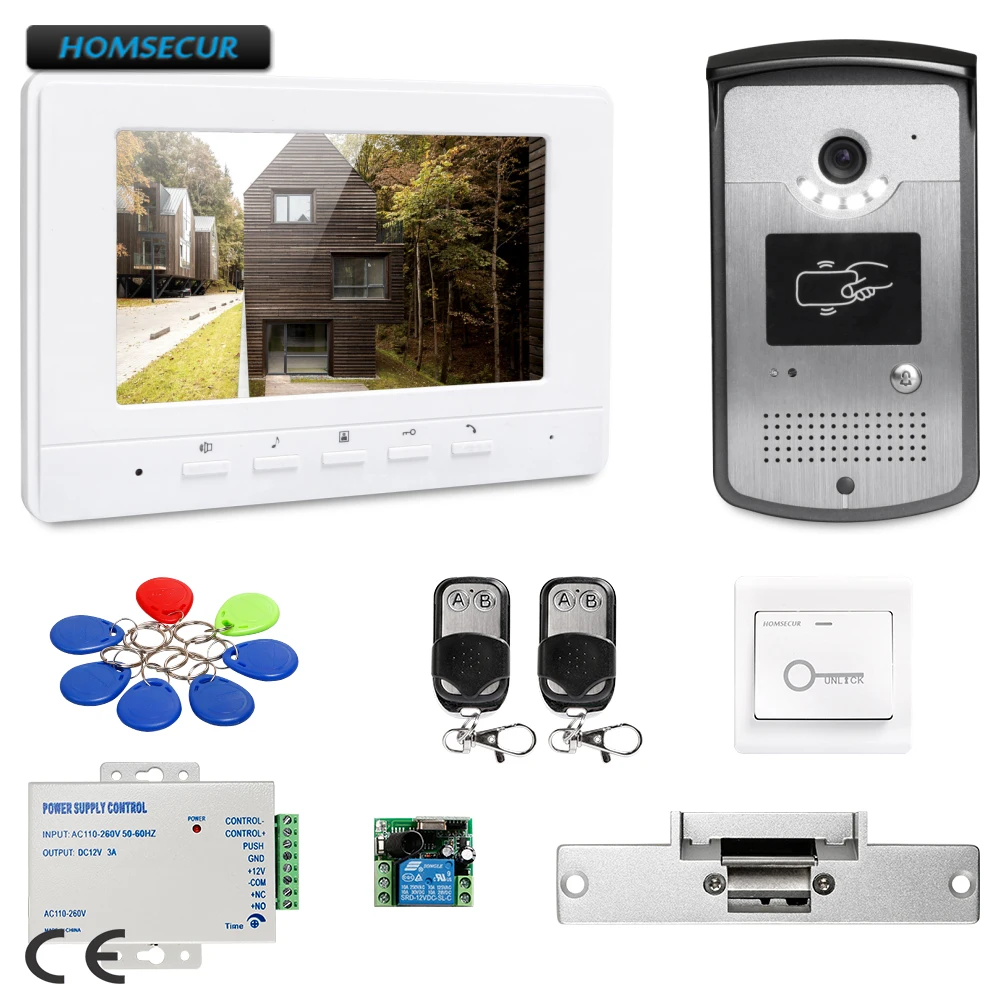 

HOMSECUR 7inch Wired Video Door Phone Intercom System Electric Strike Lock Set Included : XC001+XM707-W