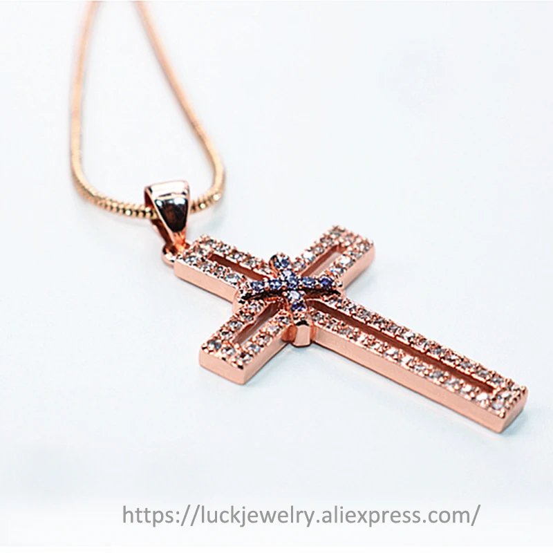 

5pcs/lot Luck Jewel Cross Pendant Necklace Micro Pave CZ Punk Design Jewelry Trendy Lovers' Hip Hop Handmade Suprise Girls Gifts