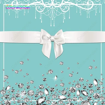 

Colorwonder Photography Background White Bow 7x5ft White Chandelier with Diamonds Blue Backdrop for Valentine's Day Decoration