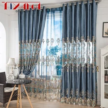 Европейский королевский вышивка полутент шторы для гостиной синие шторы тюль занавес из муслина для спальни домашний декор AG037 и 3