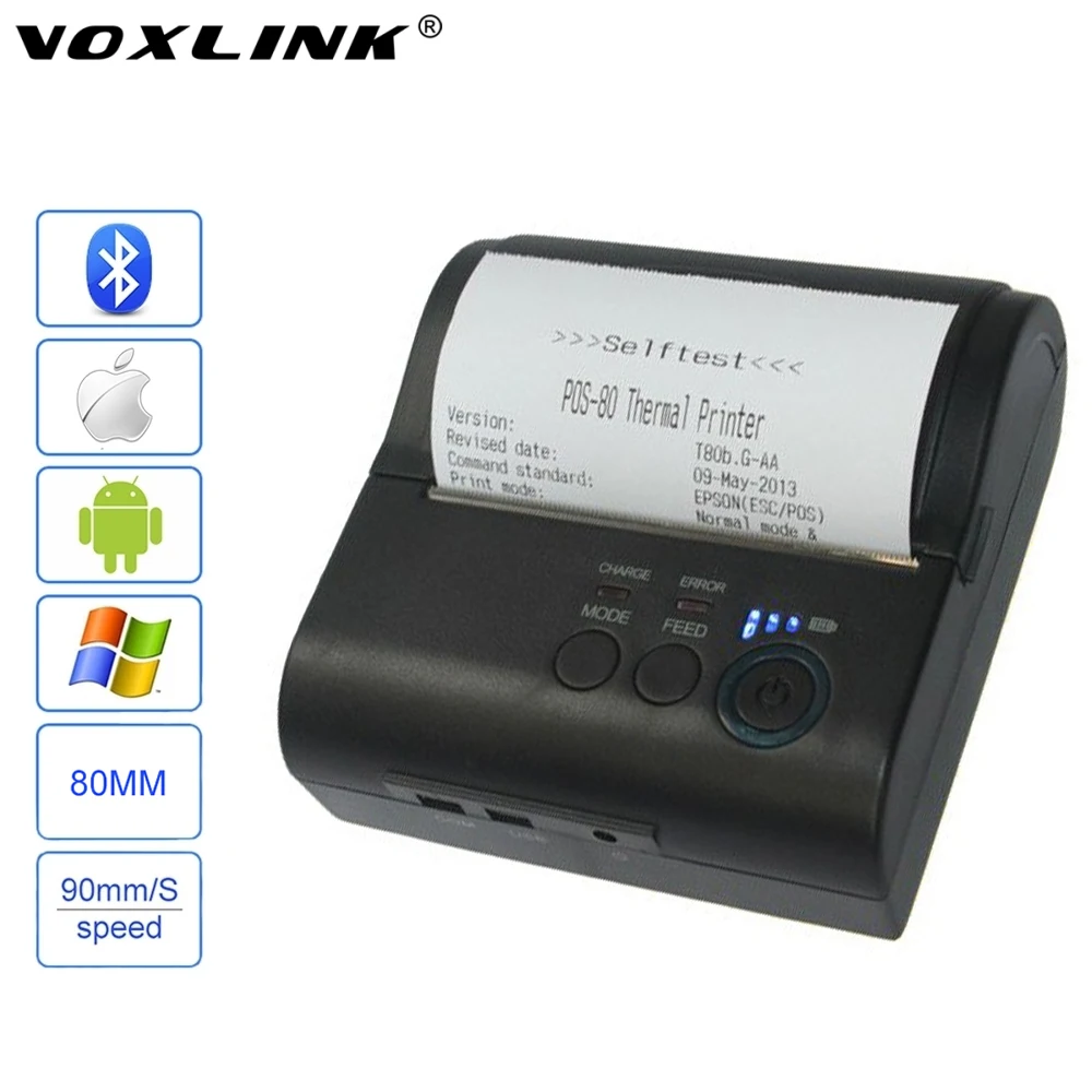 

VOXLINK 80mm Mobile Portable Bluetooth 4.0 Wireless POS Receipt Thermal Printer RS232/USB Ports For IOS Android Windows Printer