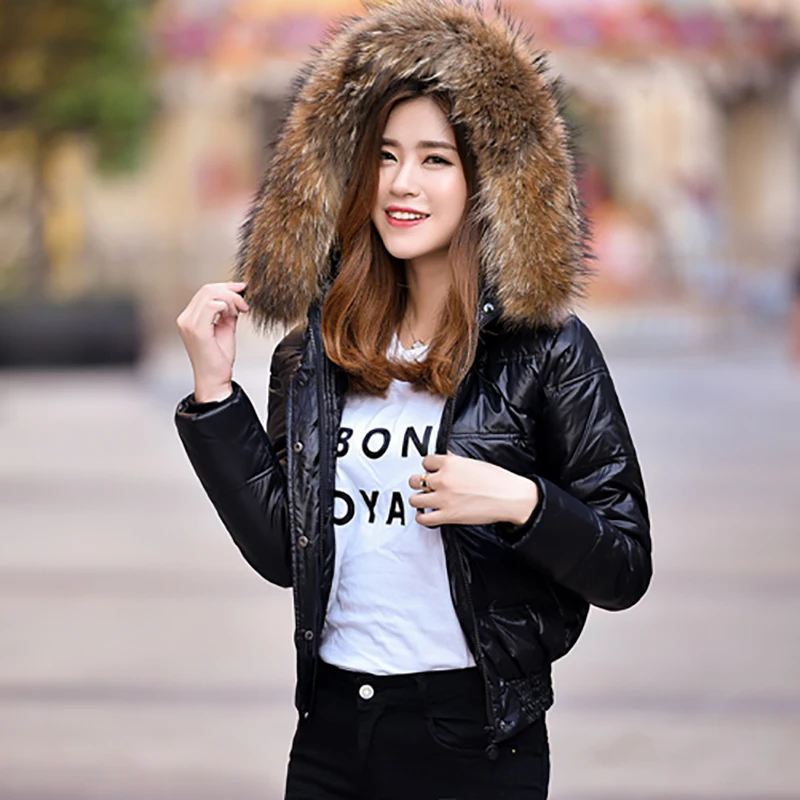 

100% Real Raccoon Fur Collar Hooded Winter Jackets 90% White Duck Down Parka Coat Female 2019 Fashion Brief Warm Casaco WUJ0790