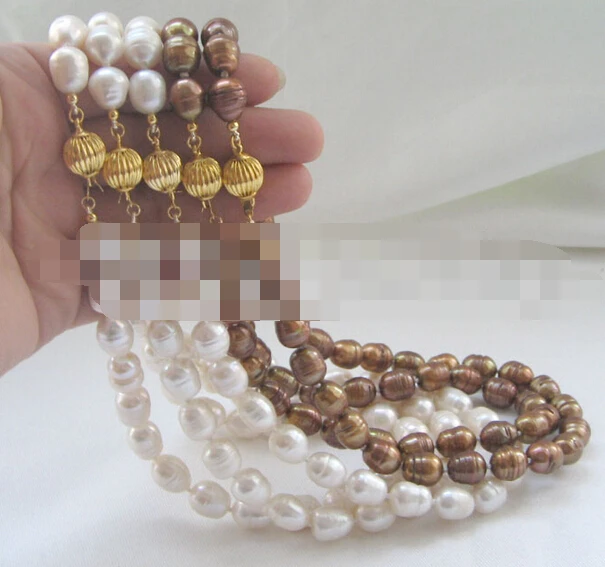 

10768 5pieces white coffee baroque rice freshwater pearl necklace