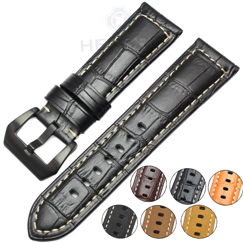 Genuine Leather Watchbands Men High Quality Thick Watch Band Strap 22mm 24mm Brown Black Wristwatches Belt Buckle For Panerai Genuine Leather Watchbands Men High Quality Thick Watch Band Strap 22mm 24mm Brown Black Wristwatches Belt Buckle For Panerai