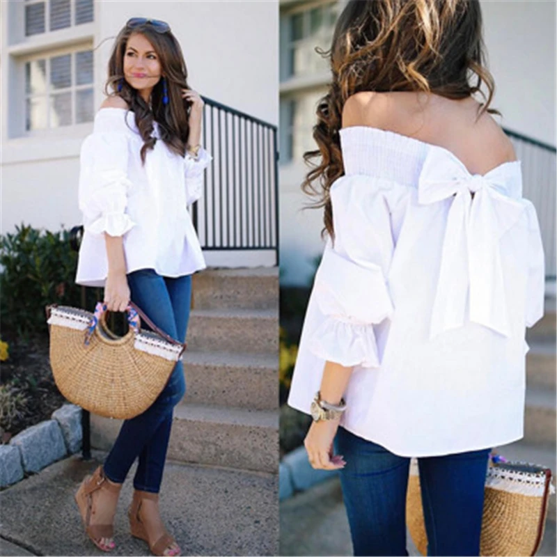 

2019 New long-sleeved back lace-up top loose Slash neck women's shirt Large size 5XL Fashion casual