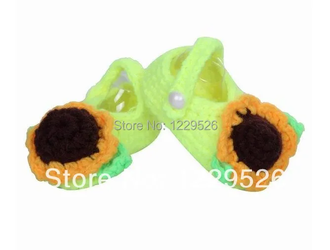 Дизайн крючком хлопок натуральный Мода Подсолнух с листьями мягкая детская обувь 0-12 м обувь для малышей