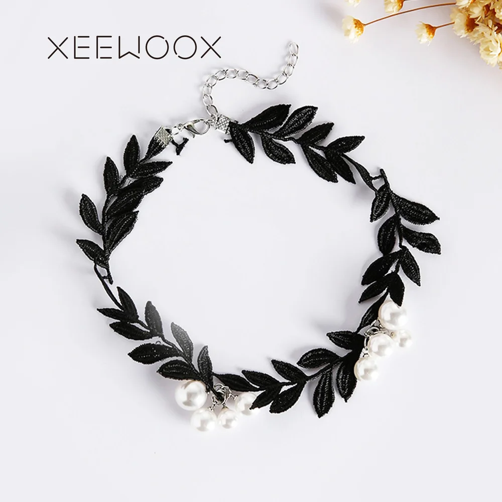 

Romantic Lace Pearl Necklace 2019 New Fashion Plant Hyperbole Necklace Women Flower Choker Necklace Charm Statement Necklace