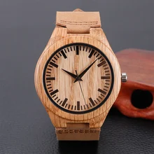 Casual Simple Wood Watch Men Minimalist Wrist Watch Fashion Leather Quartz Wooden Bamboo Watch Men Sports Clock Reloj de madera