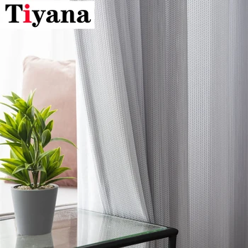 

Luxury Grey Curtains Modern White Quality Sheer Curtains for Living Room Tulle Sheer Fabrics Rideaux Cortinas P313X