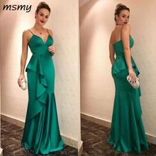 ราคาถูกสีเขียวสปาเก็ตตี้ Mermaid Evening Dresses 2019 ออกแบบใหม่ Ruffles ชุดราตรียาว PLUS ขนาดสีแดงพรมสวมใส่(China)