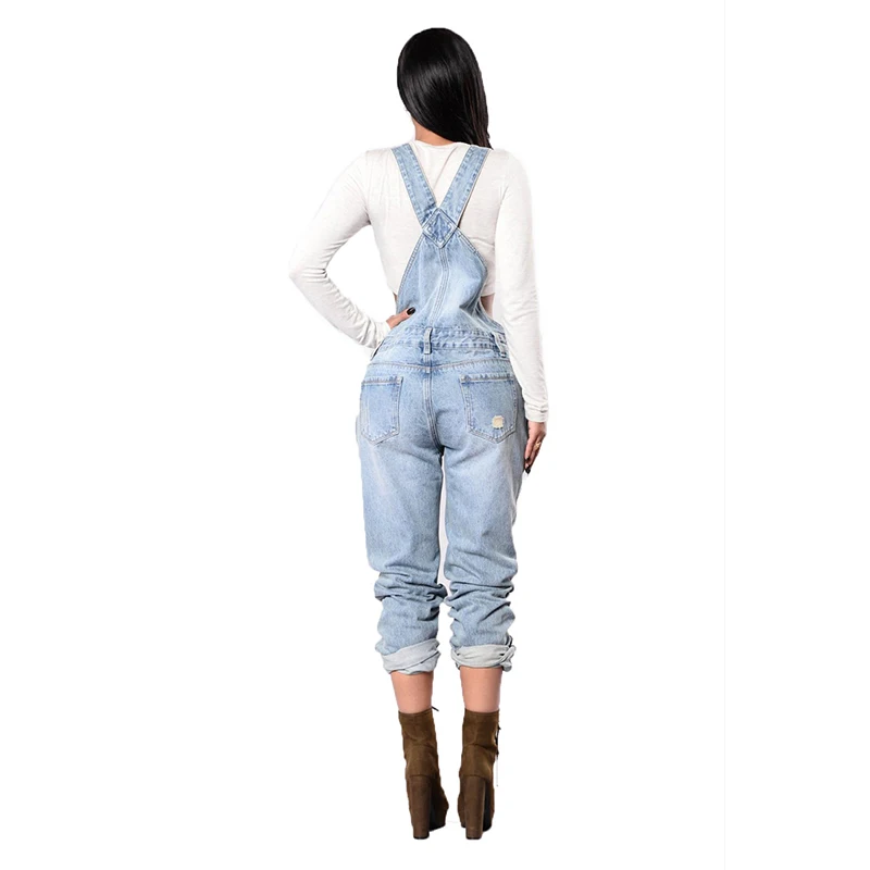 

2019 Fashion Overalls Woman Women High Waist Hole Ripped Denim Jeans Casual Stretch Jumpsuits Autumn Overalls Loose Thin Pants