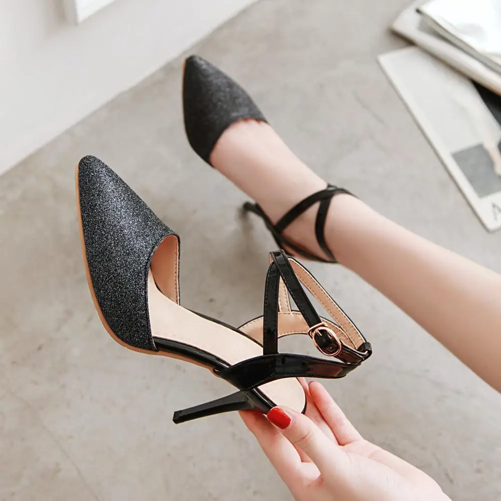 

2019 Women Pumps buckle Office Lady Thin Heel Solid Pointed Toe Princess Style Slingback Fashion Nude Shoe sandals