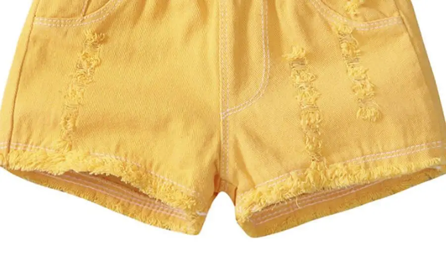 Новая летняя модная детская одежда для маленьких девочек, однотонный хлопковый Шорты Брюки для маленьких девочек короткие штаны с дырками детская одежда для девочек с шортами Y02