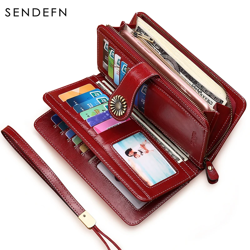 

Women Clutch Bag 2019 Women Wallets Split Leather Wristlet Female Long Wallet Ladies Zipper Red Purse Strap Coin Purse Pochette