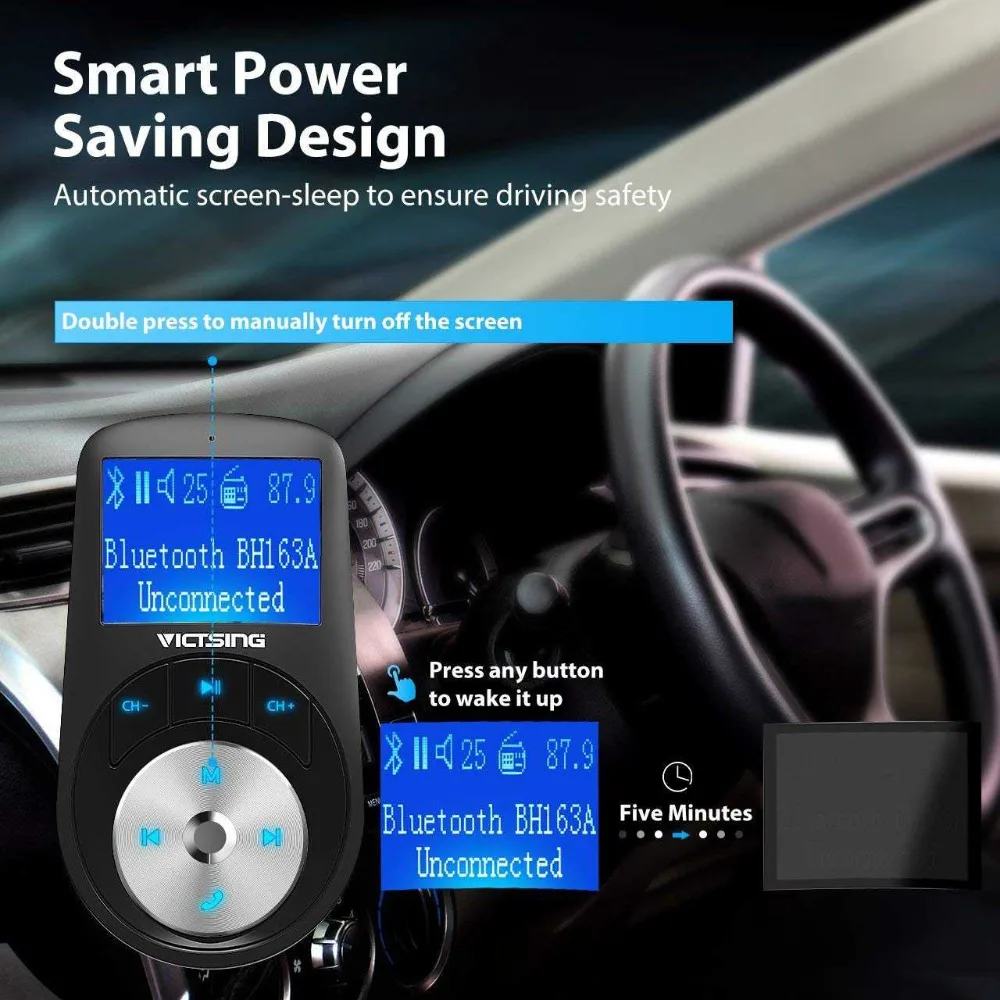 VicTsing FM Transmitter Bluetooth Car MP3 Transmitter Music Player AUX TF U-Disk 3-USB Ports Wireless Car Kit Radio Adapter      (1)