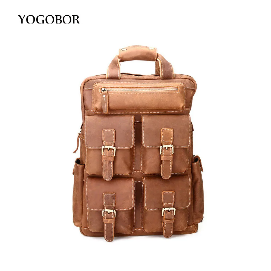 YOGOBOR 2017 Large capacity man travel bag mountaineering backpack multifunctional men bags genuine leather bucket shoulder bag