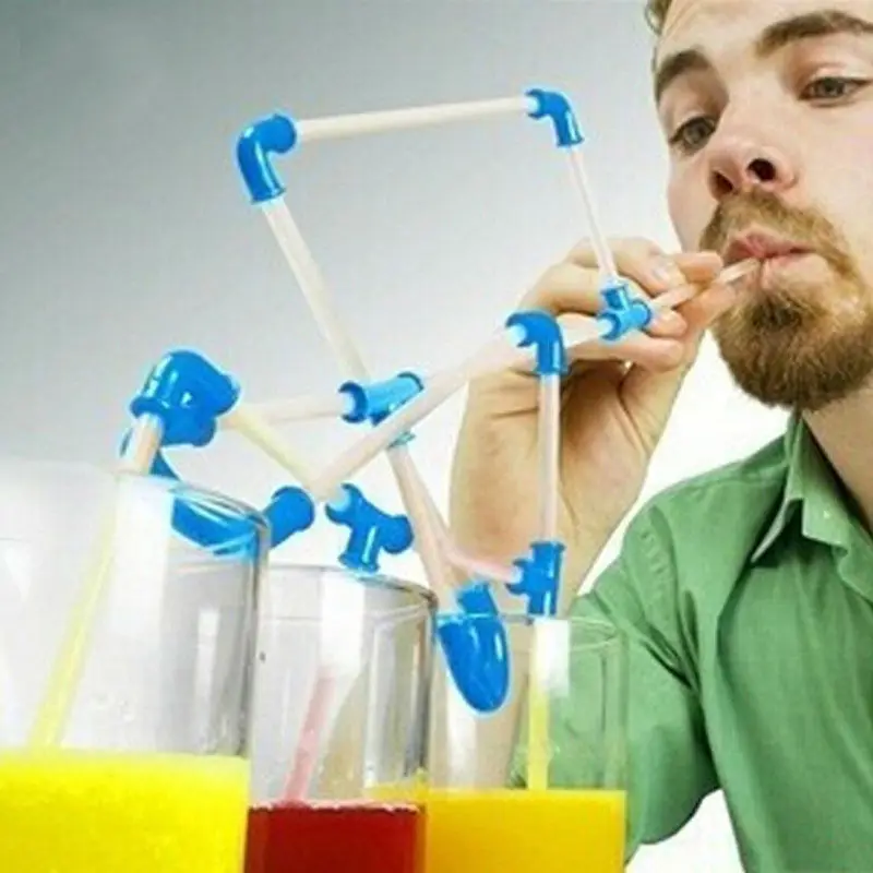 

A Set DIY Flexible Funny 3D Silicone Drinking Tube Crazy Lazy Straw for Party Bar with Retail Package