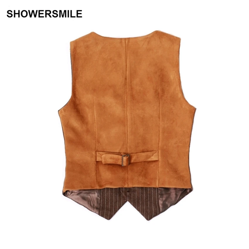 SHOWERSMILE Woolen Suit Vest Women Short Female Waistcoat Brown Striped 2018 Autumn Winter Patchwork Sleeveless Women's Vests