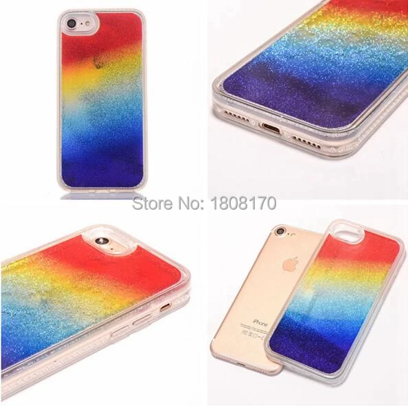 Плавающие блестки динамическая жидкость Радужный чехол для iPhone 6 6 S 7 Plus I7 I6 I6S алмаз Жесткий ПК+ ТПУ чехол для мобильного телефона, 50 шт в наборе