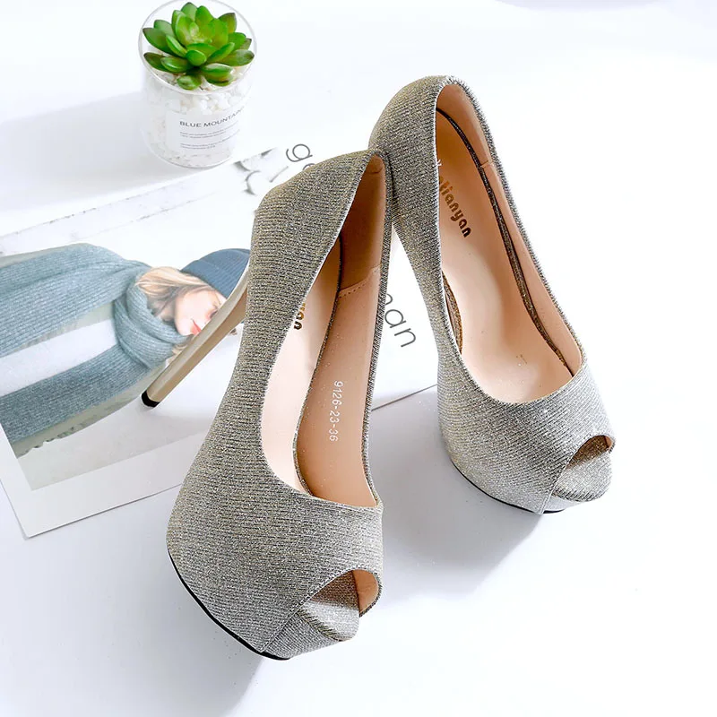 À Talons Hauts Plate Pompes Chaussures ardoisé 14 Des Dame Paillettes forme Discothèques Peep Classique Toe D'été Gris Stilettos Partie Femmes Cm Tissu 0qZYxYF