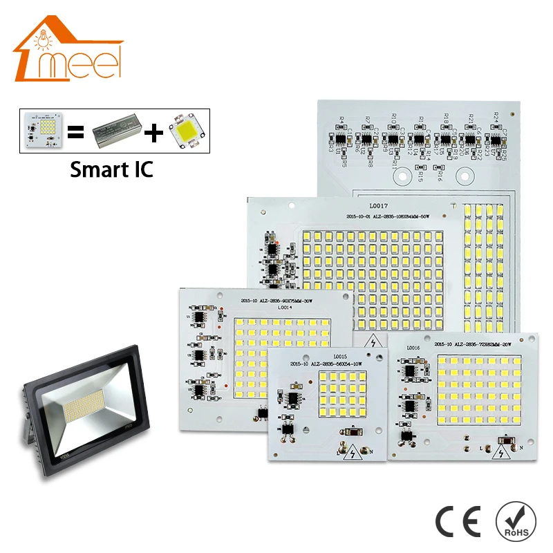 SMD СВЕТОДИОДНЫЙ лампы с чипом 220V умная ИС(интеграционная схема) 10 Вт 20 Вт 30 Вт 50 Вт 90W светодиодный чип лампа для наружного прожектор холодный белый/теплый белый