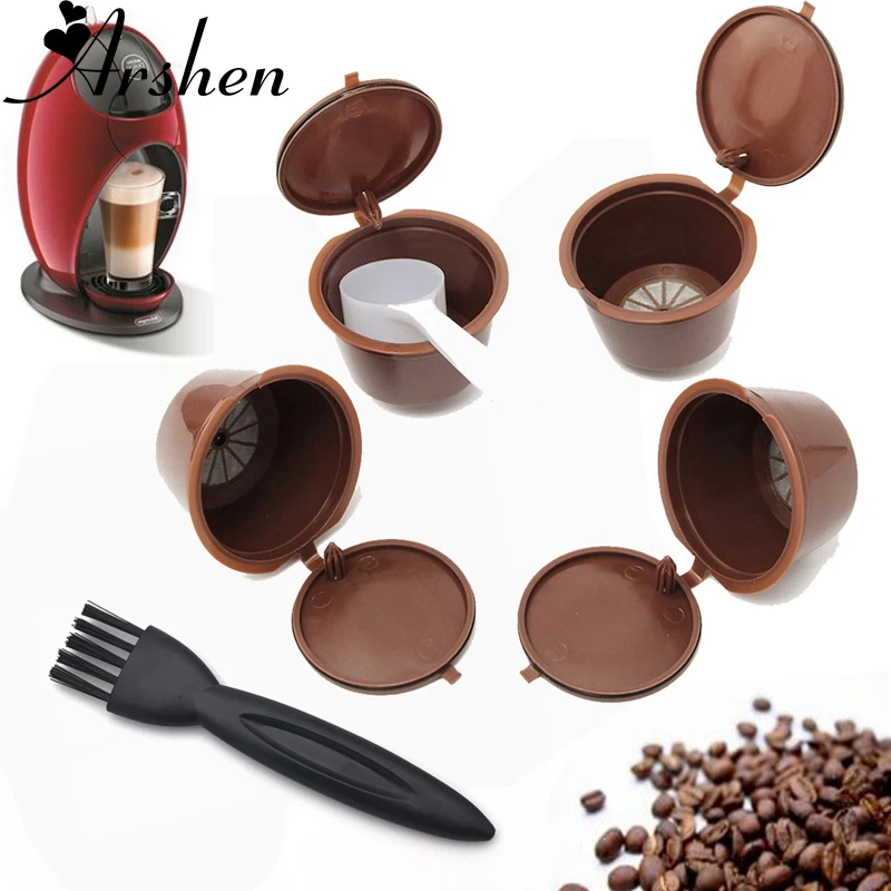 

Arshen Dolce Gusto 4 Pcs/Set Plsatic Refillable Coffee Capsule + Spoon & Brush 200 Times Reusable Compatible Nescafe Dolce Gusto