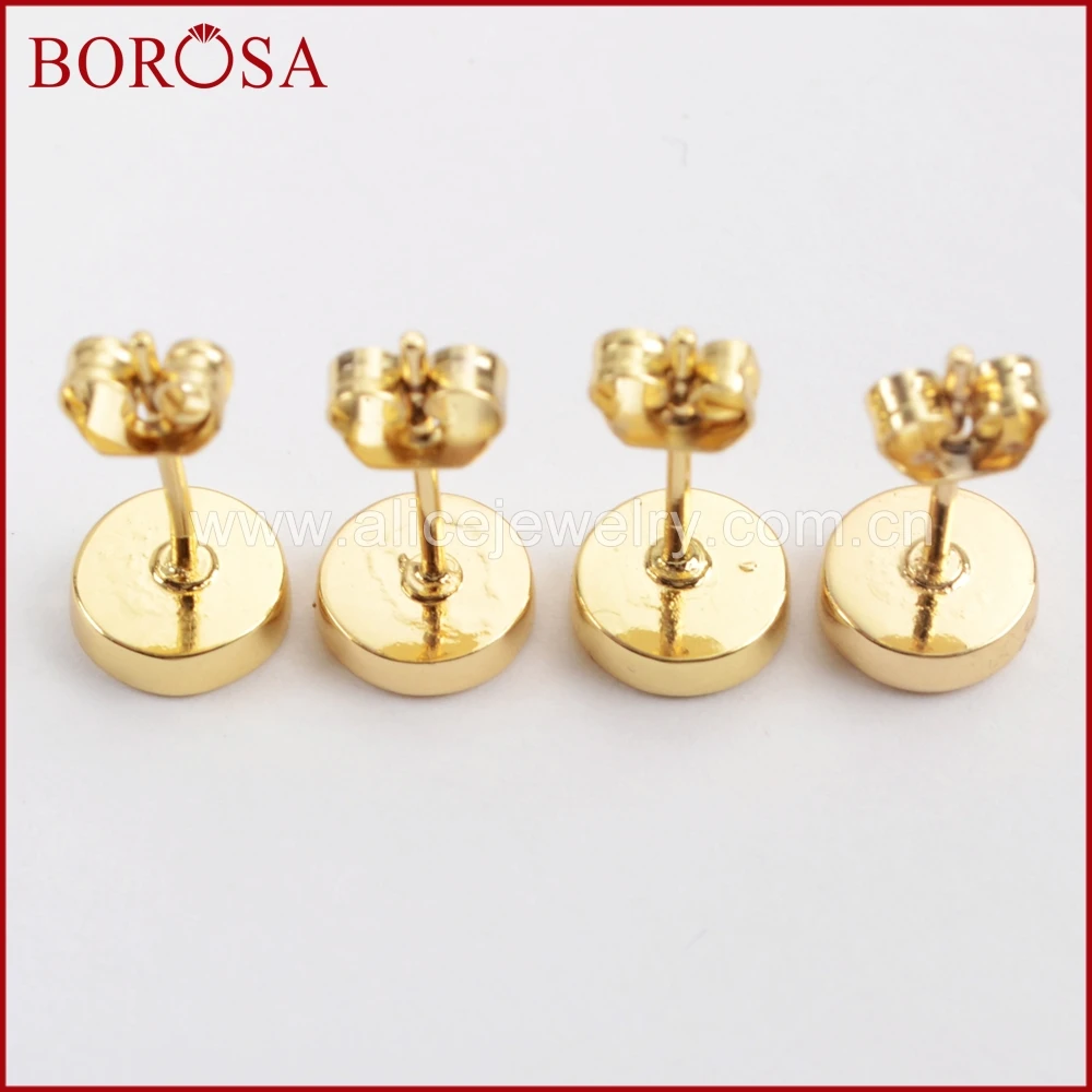 Серьги гвоздики BOROSA ZG0227 женские ювелирные украшения с золотой оправой и голубым