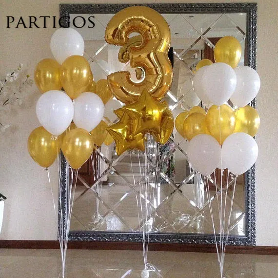 

15pcs/lot 40 inch Gold Number 0-9 Foil Balloons 18inch Star 10inch Latex Balloons Kid Shower Anniversary Birthday Party Decor