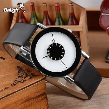 

Leather strap watch elegant quartz wristwatch men women clock black & white brief unisex watches analog male relojes