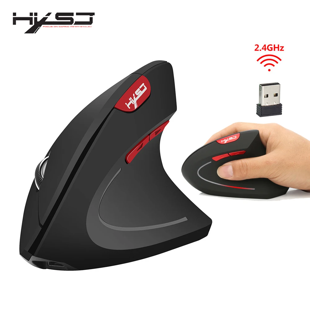 

HXSJ new vertical wireless mouse 2.4G ergonomic wireless mouse 2400DPI adjustable for PC notebook USB2.0 black gray