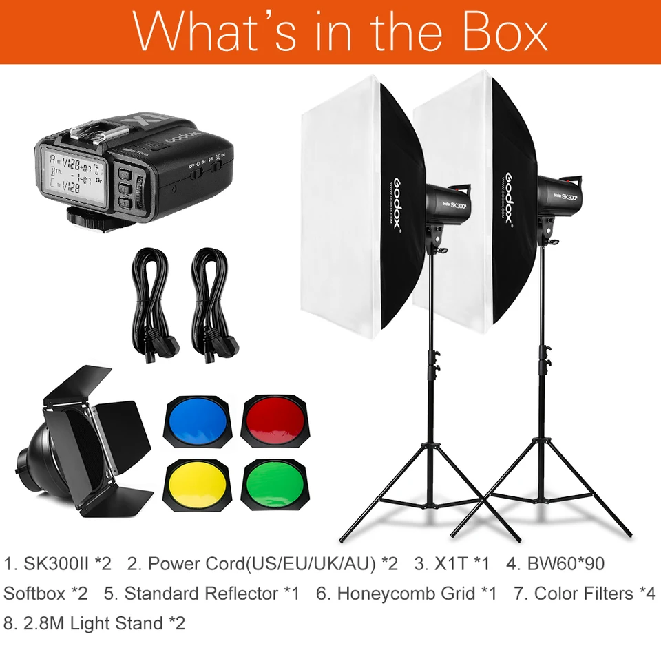 Godox 600ワット2x SK300II 300wsフラッシュライトキット付きgodox x1