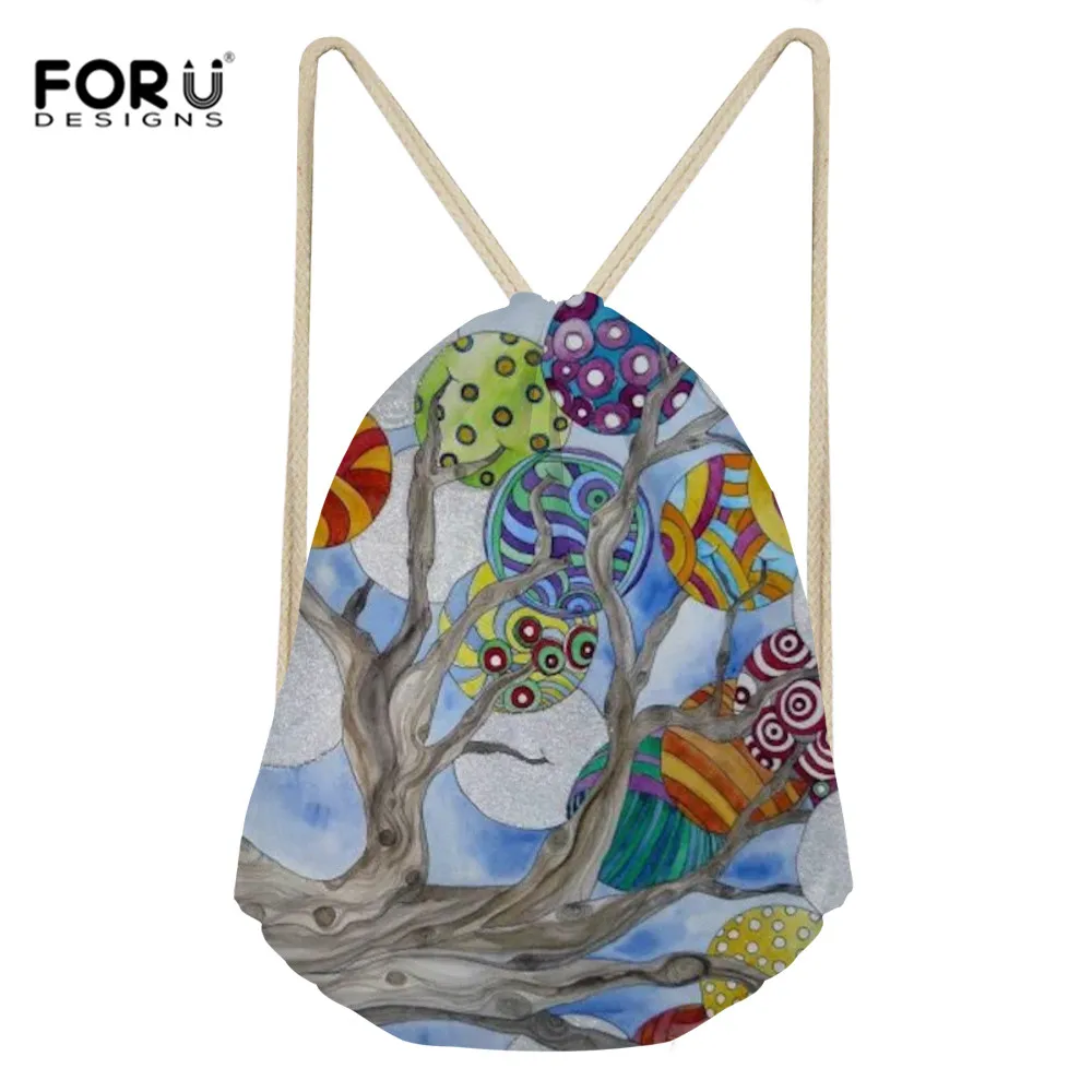 FORUDESIGNS Drawstring сумка Книги по искусству Радуга Dot путешествия Портативный мини сумки малыш Ретро Цветочный домашнего хранения подарочные