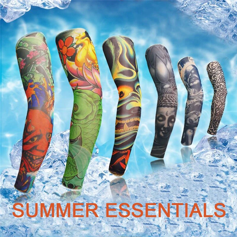 

Cool Printed Sun-proof Unisex Punk Riding Tattoo Sleeve Man Woman Fake Tattoo Arm Warmers Elastic UV Protection