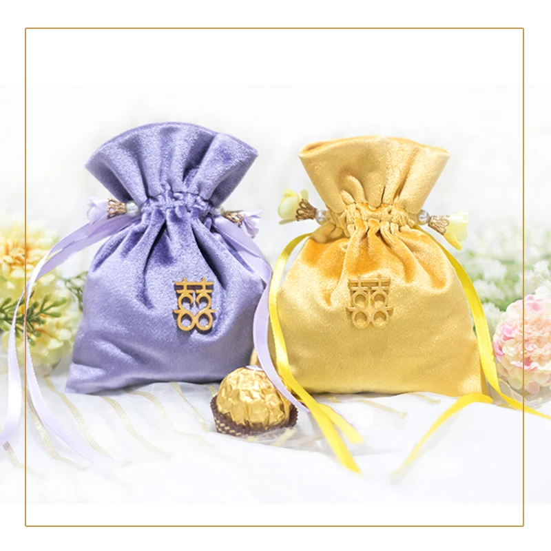 

Creative Wedding Candy Boxes Coloful Velvet bag Jewelry Packing Velvet Drawstring Pouches Gift Bags Can customized Tableware Dec