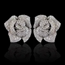 Дизайн микро pave AAA циркон Роза цветок серьги гвоздики для женщин/девочек, высокое качество CZ вечерние/свадебное ювелирное изделие серьги