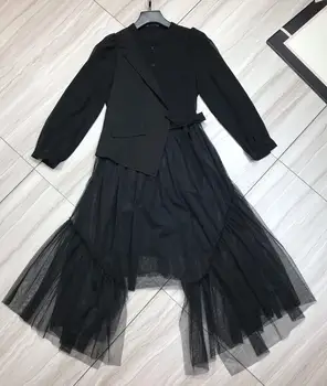 

In the summer of 2020 the new suit collar with waist splicing nets yarn long dress