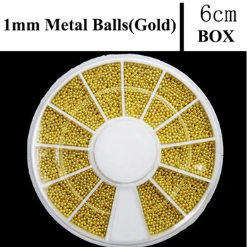 Cena 1 Pudełko Z Błyszczy Kawior Koraliki Kalkomanie 1mm 1800 Sztuk Złoty Okrągły Koralik Rhinestone Szpilki Do Paznokci 3D Metalowe Manicure Niezbędne