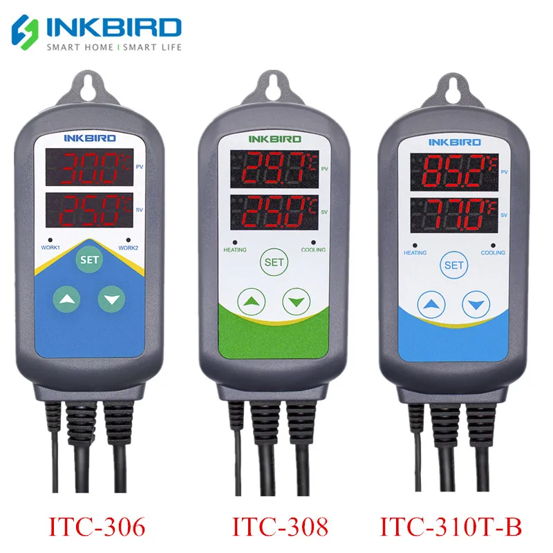 

Inkbird 3 Types EU Temperature Controller of ITC-306 , ITC-308 , ITC-310T-B Heating Cooling Pre-wired Temperature Controller