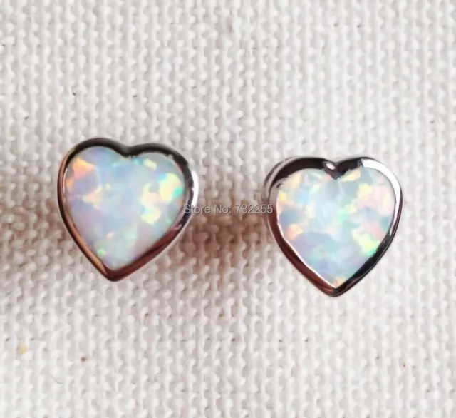 Heart Shaped Blue White Fire Opal Earrings In Stud From Heart Shaped Blue White Fire Opal Earrings
