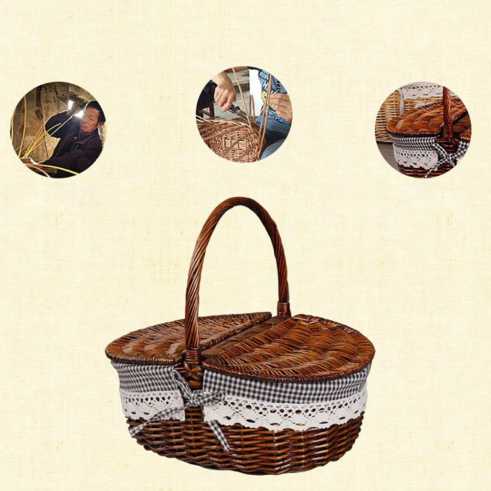 AIHOME плетеная корзина ручной работы, плетеная корзина для кемпинга, пикника, корзина для хранения покупок, деревянная цветная плетеная корзина для пикника