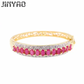 

JINYAO Luxury Red Stone Zircon White Pure Gold Color Bracelet Bangles For Women Fashion Wedding Party Jewelry pulseiras bijoux