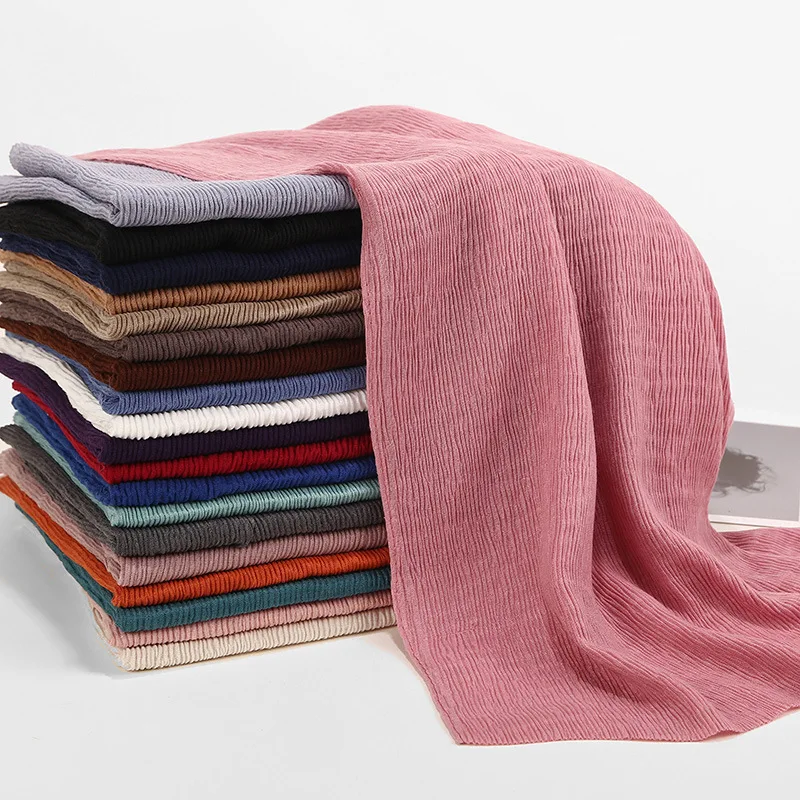

2019 New Summer White Black Pink Grey Pleated Wrinkle Bubble Cotton Jersey Hijab Scarf for Ladies Maxi Crinkle Head Hair Scarves
