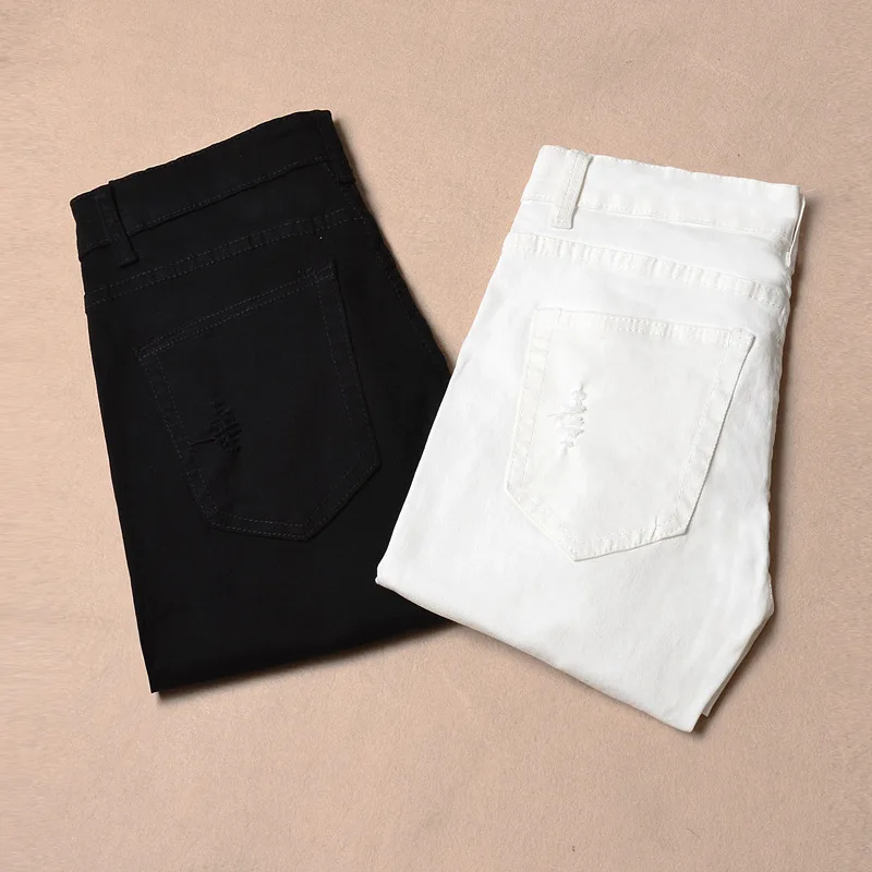 LEDINGSEN Men's White Ripped Skinny Denim Shorts Bermuda Black Distressed Hole Jean Shorts Cotton Casual Fashion Summer Shorts