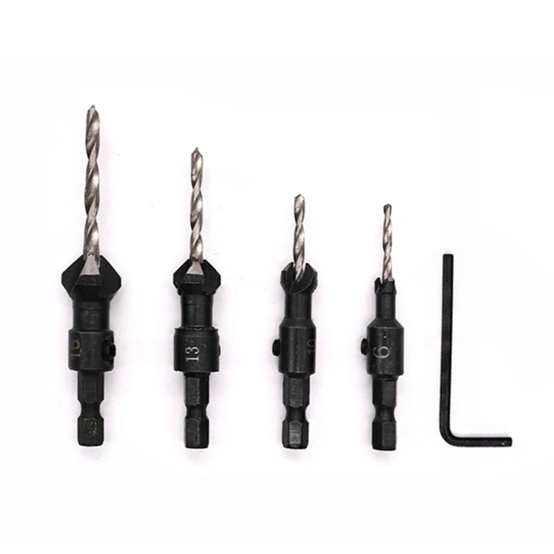 

Free Shipping Wood Countersink 4PCS Drill Bit Set Carving Tools Counterbore Hex Shank Chamfer Tools Bore Hole Cutter Woodworking