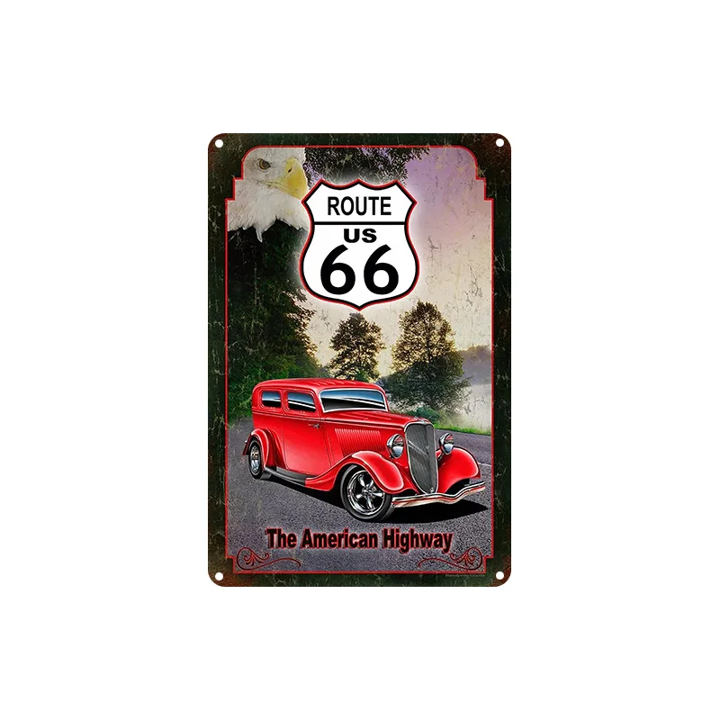 The American Highway Rout US 66 Tin Sign Art Plate Poster Bar Pub Tavern Cafe Plaque Wall Decor
