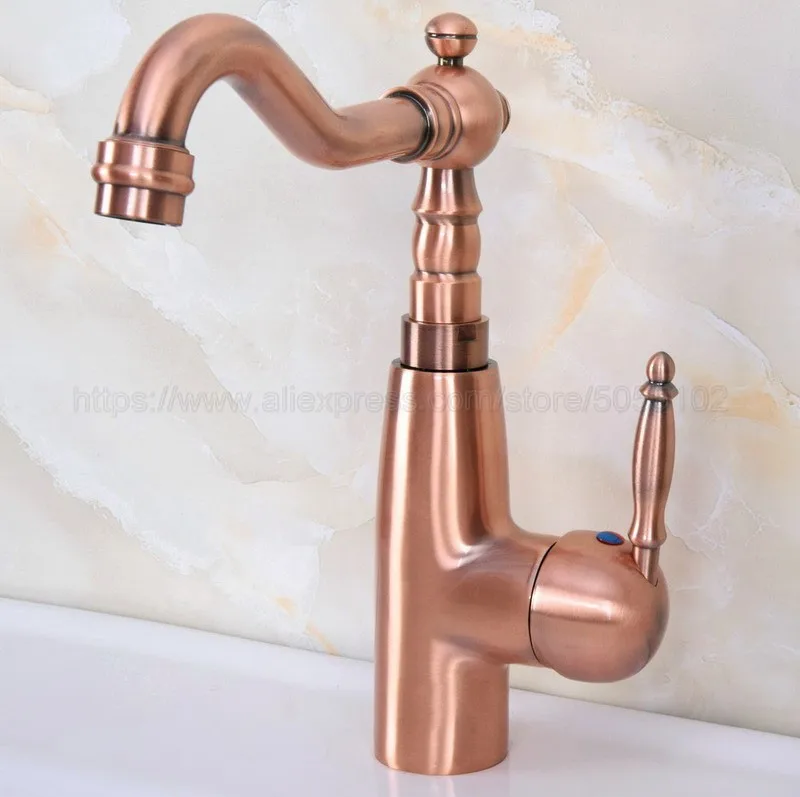 Antique Red Copper Single Hole Basin Faucet Deck Mounted Single Handle Hot And Cold Water Tap znf630